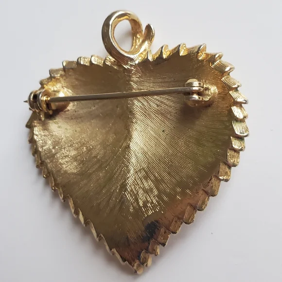 2 In 1 Unique Gold Leaf Pendant Brooch w/ Jagged Edge & Curled Stem Bail - Picture 4 of 4